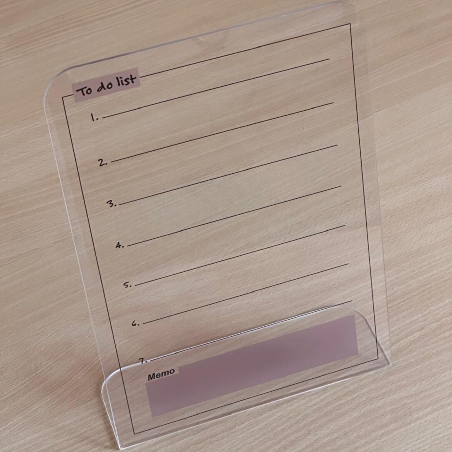 Clear acrylic desk to-do list with memo panel