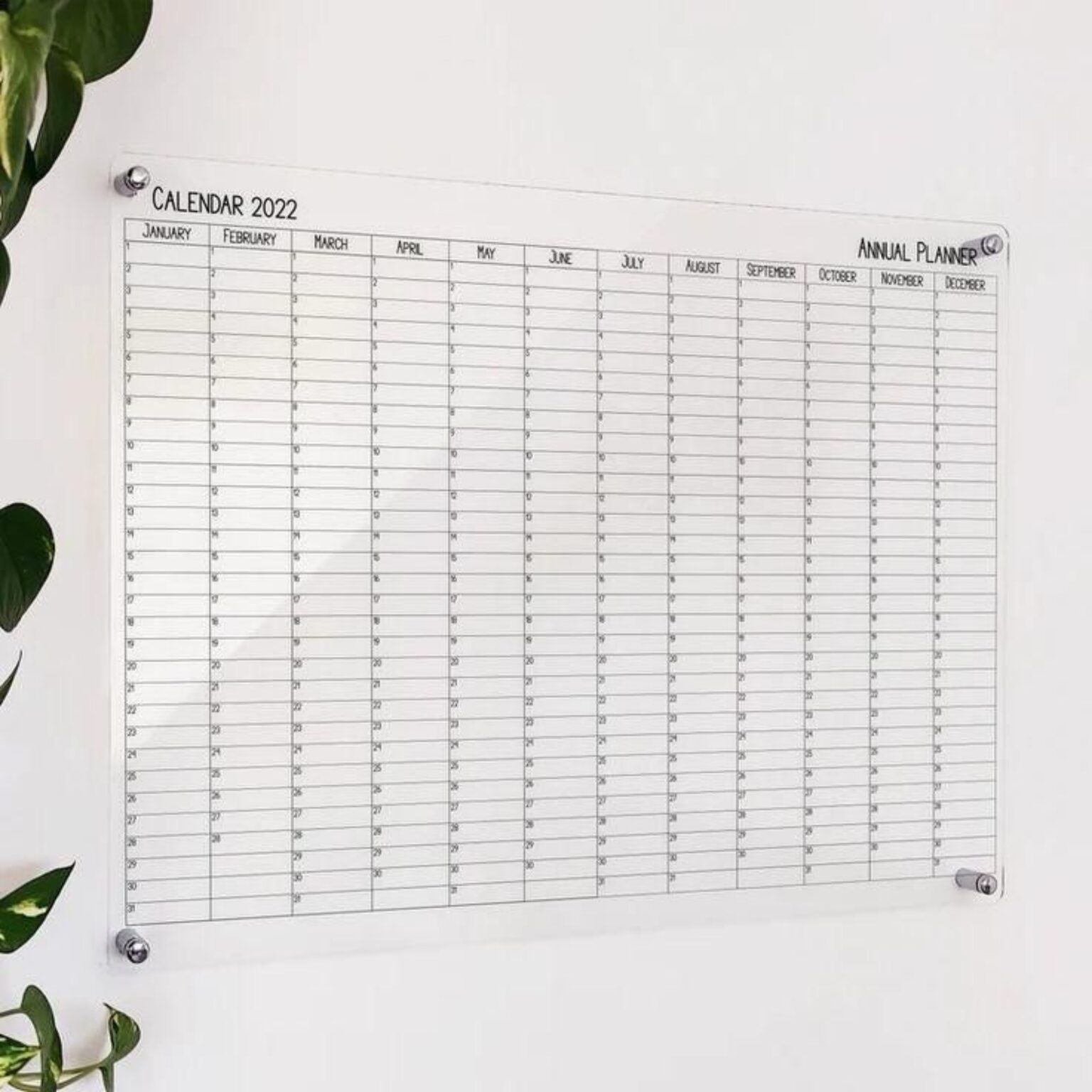 Clear acrylic annual wall calendar