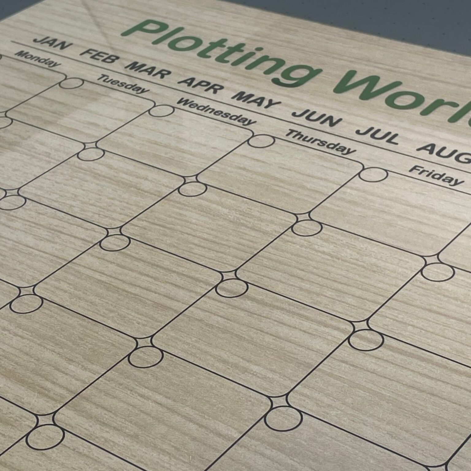Personalised wood-effect monthly planner